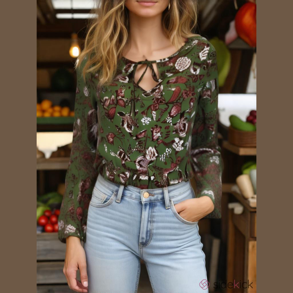 Copper Key Green Front Keyhole Floral Print Tunic